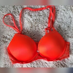 Rhinestone-Embellished Padded Bra in Bright Coral Hello Sugar Max Pushup